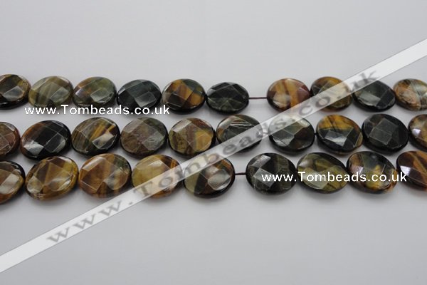 CTE1356 15.5 inches 20mm faceted coin yellow & blue tiger eye beads