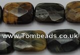 CTE1388 15.5 inches 15*20mm faceted rectangle yellow & blue tiger eye beads