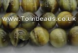 CTE1442 15.5 inches 8mm round golden & blue tiger eye beads