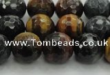 CTE1474 15.5 inches 12mm faceted round mixed tiger eye beads