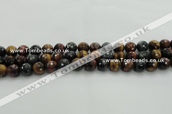 CTE1474 15.5 inches 12mm faceted round mixed tiger eye beads