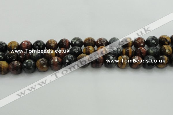 CTE1475 15.5 inches 14mm faceted round mixed tiger eye beads