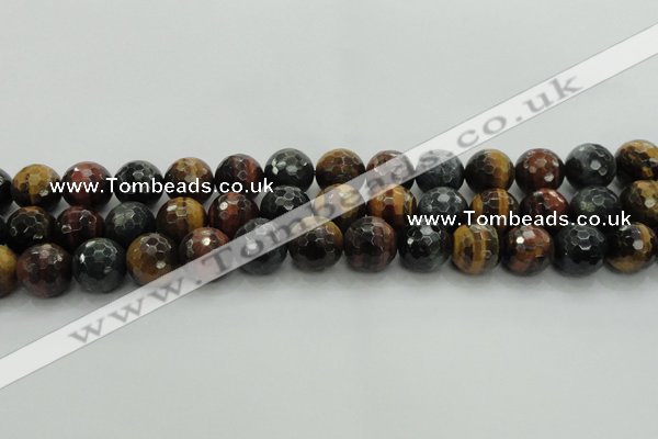 CTE1476 15.5 inches 16mm faceted round mixed tiger eye beads