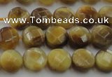 CTE1535 15.5 inches 8mm faceted coin golden tiger eye beads