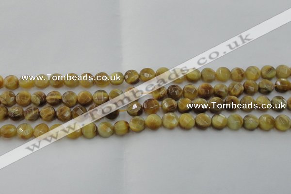 CTE1535 15.5 inches 8mm faceted coin golden tiger eye beads