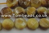 CTE1536 15.5 inches 10mm faceted coin golden tiger eye beads