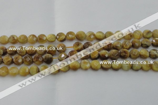 CTE1536 15.5 inches 10mm faceted coin golden tiger eye beads