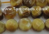 CTE1537 15.5 inches 12mm faceted coin golden tiger eye beads