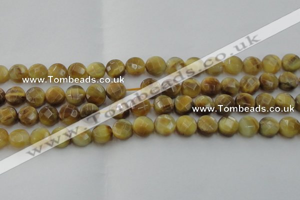 CTE1537 15.5 inches 12mm faceted coin golden tiger eye beads