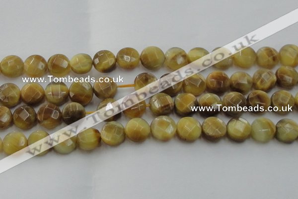 CTE1539 15.5 inches 16mm faceted coin golden tiger eye beads