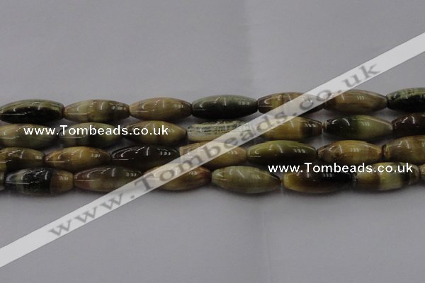 CTE1560 15.5 inches 10*30mm rice golden & blue tiger eye beads wholesale
