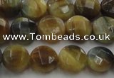 CTE1573 15.5 inches 10mm faceted coin golden & blue tiger eye beads