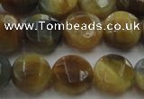 CTE1574 15.5 inches 12mm faceted coin golden & blue tiger eye beads