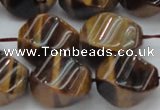 CTE1592 15.5 inches 13*18mm twisted rice yellow tiger eye beads