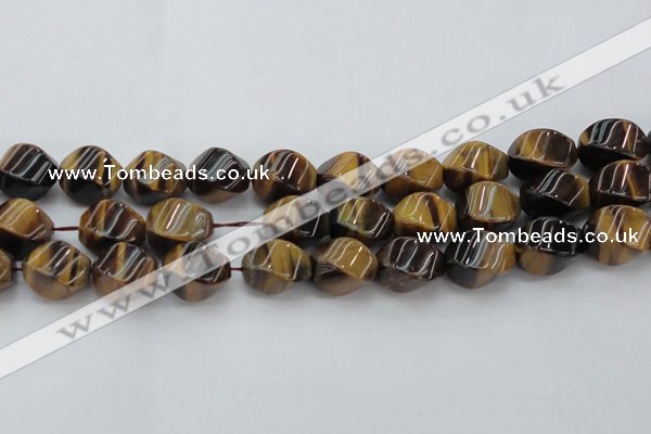 CTE1592 15.5 inches 13*18mm twisted rice yellow tiger eye beads