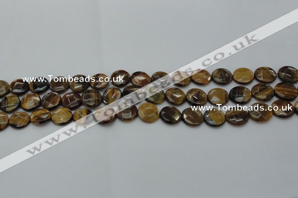 CTE1724 15.5 inches 10mm faceted coin yellow tiger eye beads