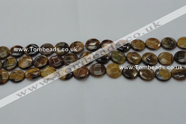 CTE1726 15.5 inches 14mm faceted coin yellow tiger eye beads