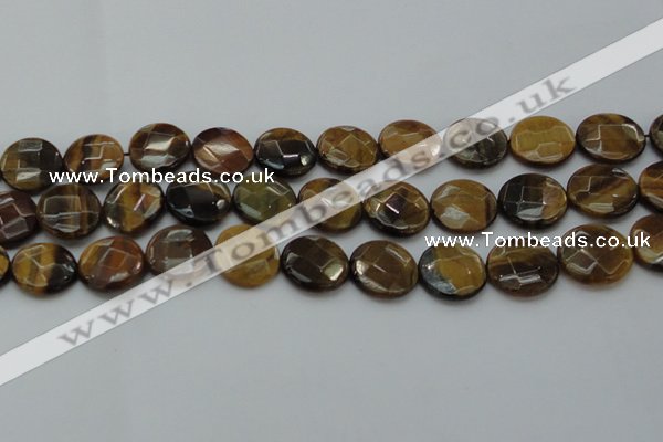 CTE1728 15.5 inches 18mm faceted coin yellow tiger eye beads