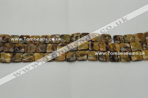 CTE1732 15.5 inches 12*12mm faceted square yellow tiger eye beads