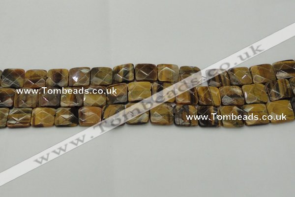 CTE1733 15.5 inches 14*14mm faceted square yellow tiger eye beads