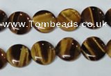 CTE175 15.5 inches 10mm flat round yellow tiger eye gemstone beads