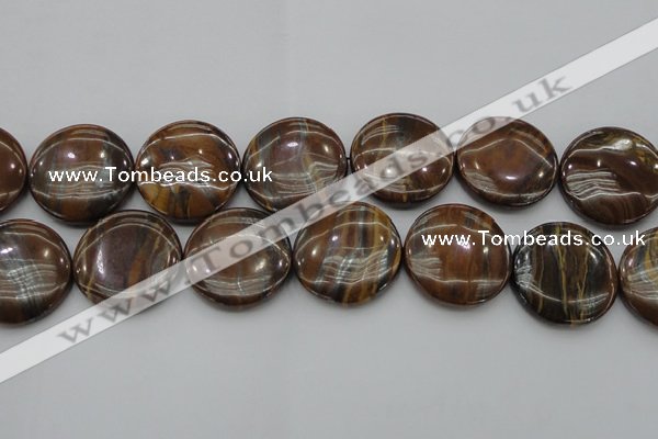 CTE1750 15.5 inches 30mm flat round iron tiger eye beads