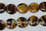 CTE176 15.5 inches 12mm flat round yellow tiger eye gemstone beads