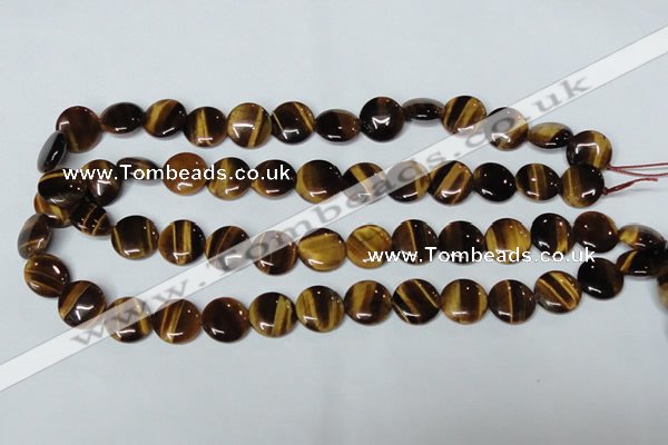 CTE176 15.5 inches 12mm flat round yellow tiger eye gemstone beads