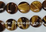 CTE177 15.5 inches 14mm flat round yellow tiger eye gemstone beads
