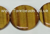 CTE178 15.5 inches 30mm flat round yellow tiger eye gemstone beads