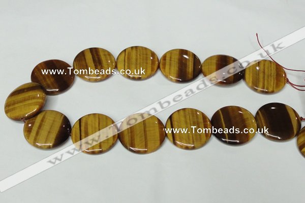 CTE178 15.5 inches 30mm flat round yellow tiger eye gemstone beads