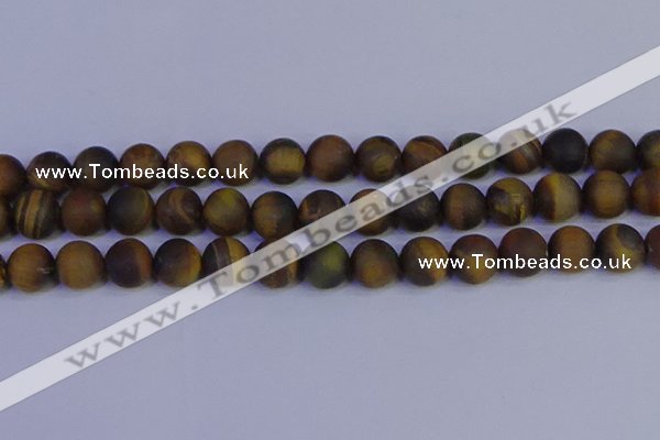 CTE1815 15.5 inches 14mm round matte yellow iron tiger beads