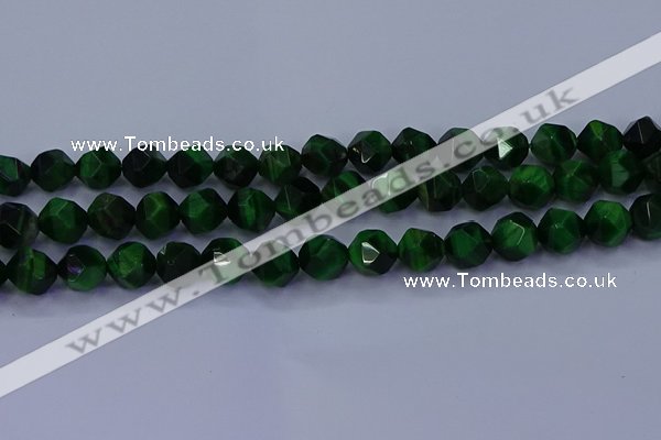 CTE1924 15.5 inches 12mm faceted nuggets green tiger eye beads