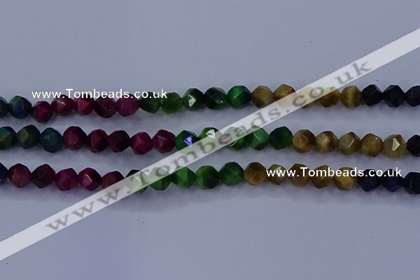 CTE1928 15.5 inches 10mm faceted nuggets colorful tiger eye beads