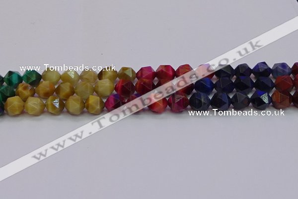 CTE1939 15.5 inches 12mm faceted nuggets mixed tiger eye beads