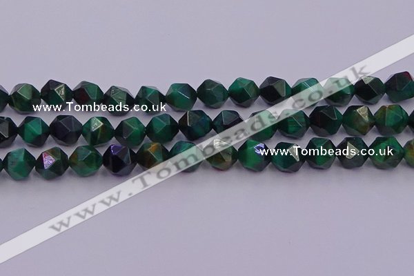 CTE1949 15.5 inches 12mm faceted nuggets green tiger eye beads