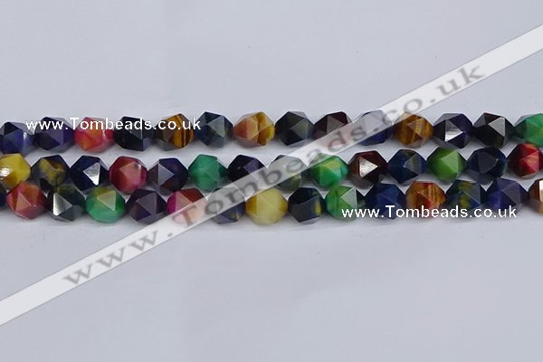 CTE1971 15.5 inches 10mm faceted nuggets mixed tiger eye beads