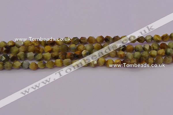 CTE1975 15.5 inches 6mm faceted nuggets golden & blue tiger eye beads