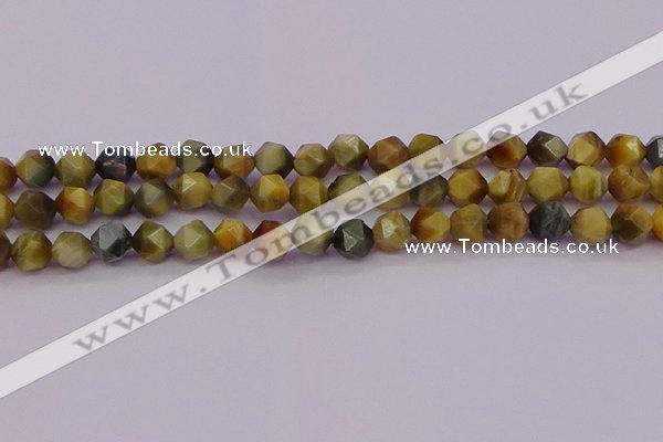 CTE1976 15.5 inches 8mm faceted nuggets golden & blue tiger eye beads