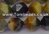 CTE1978 15.5 inches 12mm faceted nuggets golden & blue tiger eye beads