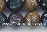 CTE2096 15.5 inches 12mm faceted round AB-color mixed tiger eye beads