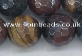 CTE2098 15.5 inches 16mm faceted round AB-color mixed tiger eye beads