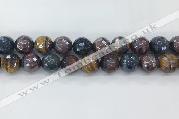 CTE2098 15.5 inches 16mm faceted round AB-color mixed tiger eye beads