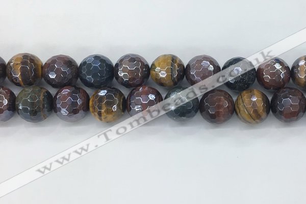 CTE2099 15.5 inches 18mm faceted round AB-color mixed tiger eye beads