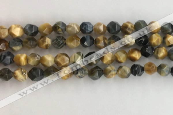 CTE2126 15.5 inches 8mm faceted nuggets golden & blue tiger eye beads