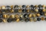 CTE2127 15.5 inches 10mm faceted nuggets golden & blue tiger eye beads