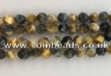 CTE2128 15.5 inches 12mm faceted nuggets golden & blue tiger eye beads