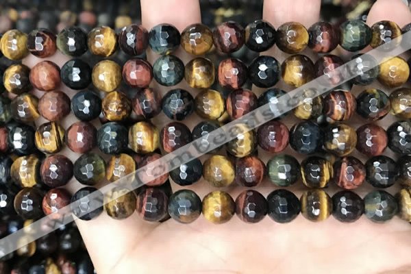 CTE2226 15.5 inches 6mm faceted round colorful tiger eye beads