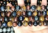 CTE2229 15.5 inches 12mm faceted round colorful tiger eye beads