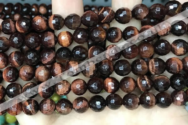 CTE2238 15.5 inches 8mm faceted round red tiger eye beads